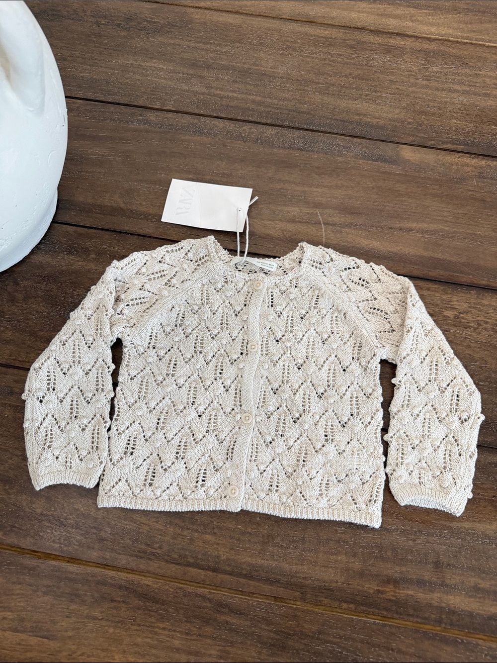 Zara Cream Openwork Knit Cardigan